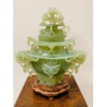 Carved Jade Dragon Lidded Vase on a Wooden Plinth ( H28cm X W24cm) AF