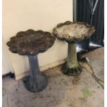 A Pair of Stone Weathered Bird Baths With Scallop Top ( 72cm Tall)