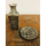 A Decorative Pewter Vase from the Four Seasons Collection by Selangor and a Small Decorative