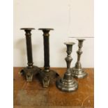 Two Pairs of Contemporary Pewter Candlesticks