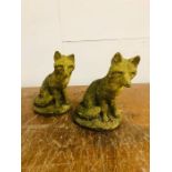 A Pair of Stone Weathered Foxes Standing Approx. 27cm Tall