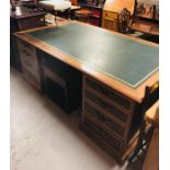 A large walnut leather topped partners desk W 187cm x D 110cm x H 76cm. Contemporary Model.