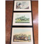 A Set of three hunting prints to include King George III snipe shooting and a stage coach