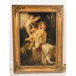 A Large carved gilt framed signed oil on canvas of a lady and two cherubs signed by T. Rivoli (115cm