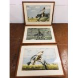 A Set of three framed F. Molina Ai Pargatas man and horse cartoon style prints