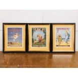 A Set of three framed prints of Punch covers Summer number 1926,1929,1930