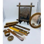 A Selection of Tunbridge Ware brushes, mirrors etc