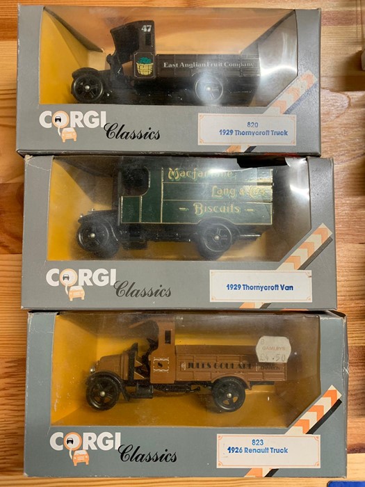 Set of three Corgi classic trucks and a van