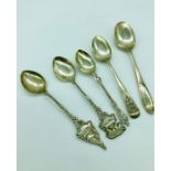 A selection of five silver teaspoons