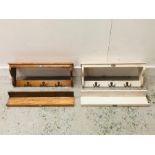 Two sets of cloakroom coat racks with matching shelves