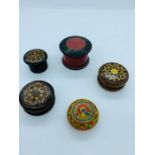 Five small Tunbridge Ware pill boxes