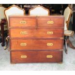 Campaign chest of drawers two over three with brass handles