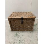 Large wicker hamper with buckle tie (H50cm X D50cm X L70cm)