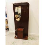 1950's Hall way coat stand with umbrella/walking stick holder, mirror and small drawer and cupboard