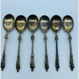 A set of six silver plated Apostle spoons by Atkins Bros. Batch 1 10th April 1876 from the design