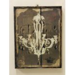 Contemporary wooden distressed style picture of a chandelier