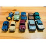 Selection of ten Dinky diecast cars and racer