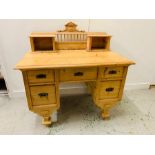 Pine desk with drawers either side