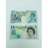 2 x £5 notes, sequential numbers uncirculated.