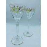 Theresianthal Art Nouveau Enamelled pair of Hock glasses c.1900