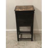 Distressed two drawers small cabinet with brass handles