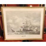 A Framed Will. Velde print of " a Brisk Gale " from the orginal painting by William Vander-Velde