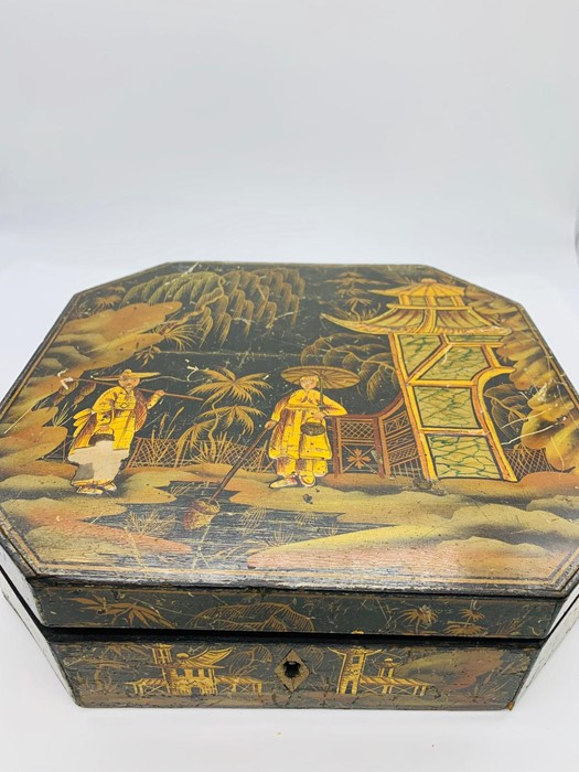 An Oriental work box containing a large number of Mother of Pearl gaming tokens. - Image 3 of 3