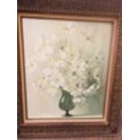 Elizabeth Rouviere signed Bouquet de Fleurs Blanches oil on canvas