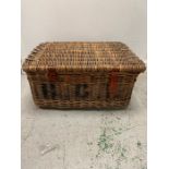 Two leather strap wicker laundry basket (H35cm X D50cm X L68cm)