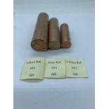 Uncirculated coins 1971 1/2 penny, one penny and two penny rolls