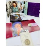 Five coin presentation packs for Five Pound coins. The Queen Mother's 90th Birthday, Diana