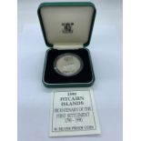 A 1990 Pitcairn Islands Bicentenary of the first settlement 1790-1990 $1 silver proof coin.