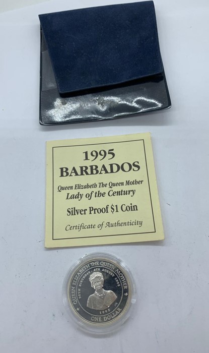 A 1995 Barbados lady of the Century Silver Proof $1 coin