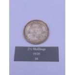 A 1928 2 1/2 silver Shillings South African coin EF