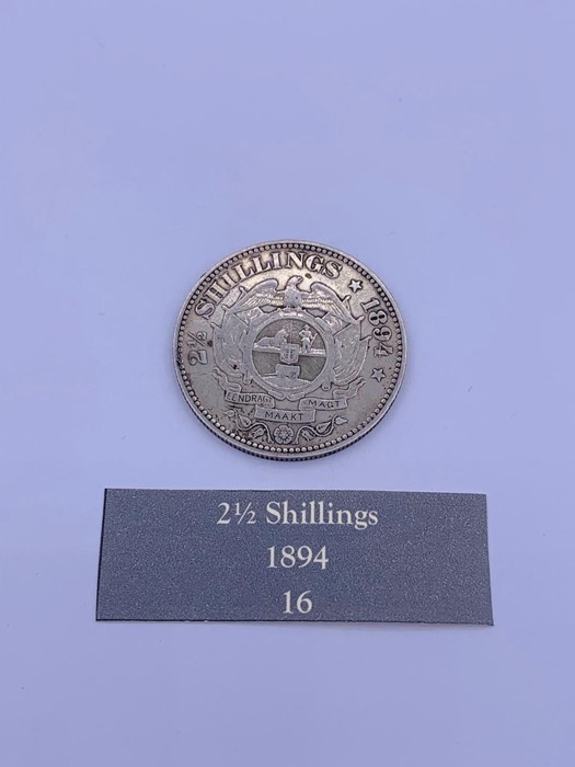 An 1894 silver 2 1/2 shillings South African coin VF