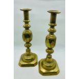 Original Victorian Ace of Diamonds brass candle sticks standing 36cm