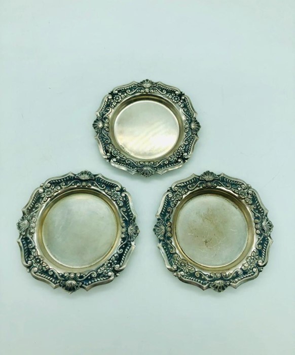 A set of three silver GD & Co pin dishes.