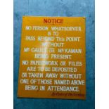 A Large orange metal notice sign (76cm X 61cm)