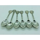 A selection of six hallmarked silver spoons with a Lawn Bowls theme from 1938 onwards (Hallmarked
