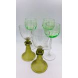 Josephinen Hutte Art Nouveau Glasses pair of Romer des no 654 and three Uranium Optic moulded Hock