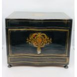 A Lacquered Jewellery box with removable shelves. and inlaid beading and decoration.
