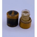 Mauchline Ware small pot with glass container still intact possibly for smelling salts with