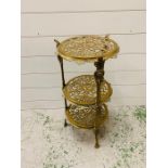 Ornate brass three tier pot stand (H65cm)