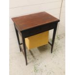 A Folding sewing table with baize top, lockable drawers and hanging compartment