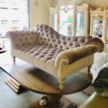 A pale pink velvet George Smith chaise longue (W191cm H86cm D94cm)