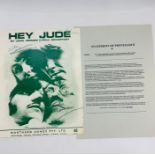 'Hey Jude' copyright 1968 sheet music signed by John Lennon, an item from the original Mahoney/Hayes