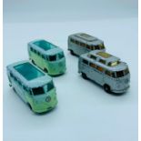 Two 1960's Lesney matchbox Volkswagen Camper No34 silver tend and two 1960's Lesney matchbox green