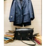 Selection of railway memorabilia, guards jacket and over coat with badges, guards bag and handbook