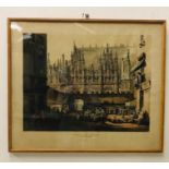 A Framed vintage print of the hotel De Ville at Louvain by S Prout/JC Stadler (69cm X 59cm)
