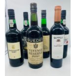 Six mixed bottles of port to include Guedes Souza 15years